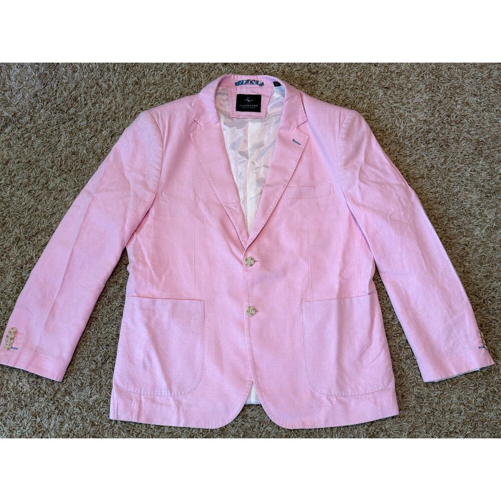 Tailorbyrd Collection Pink white Linen cotton Jacket Blazer Sport Coat Men's 44L